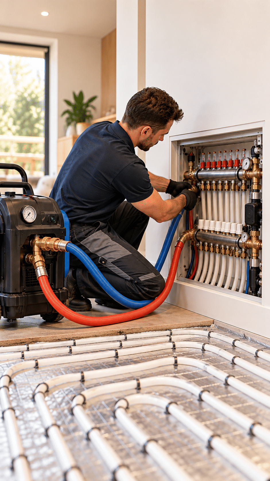 Vloerverwarming doorspoelen in moderne woning